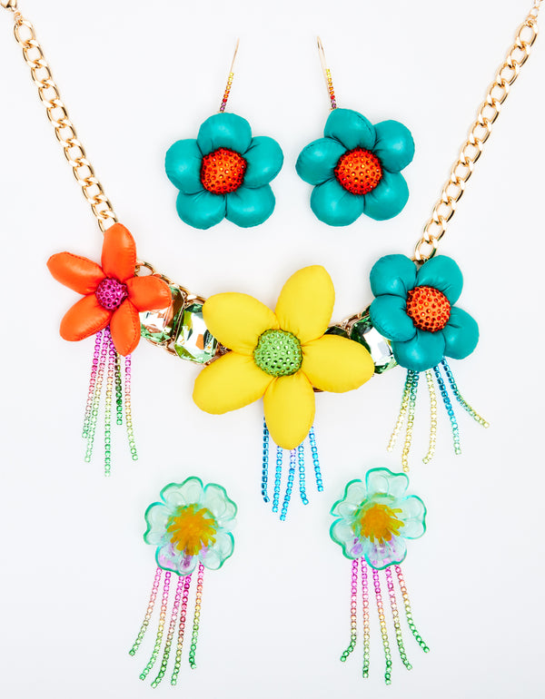 BETSEYS PUFFY FLOWER BIB NECKLACE MULTI - JEWELRY - Betsey Johnson