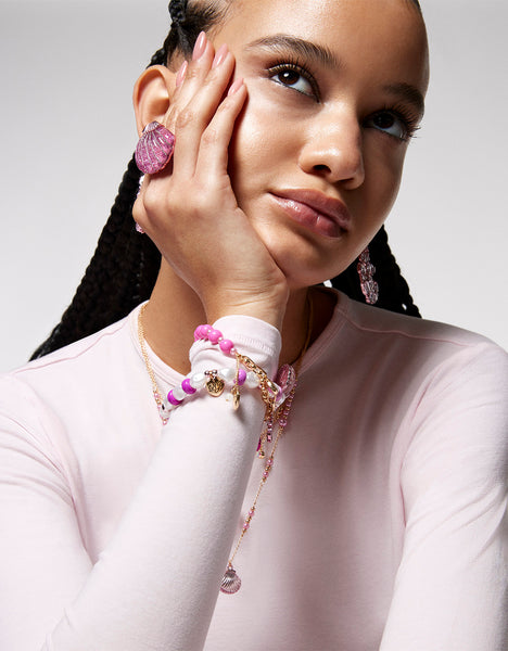 PINK SUMMER SHELL STRETCH RING PINK - JEWELRY - Betsey Johnson