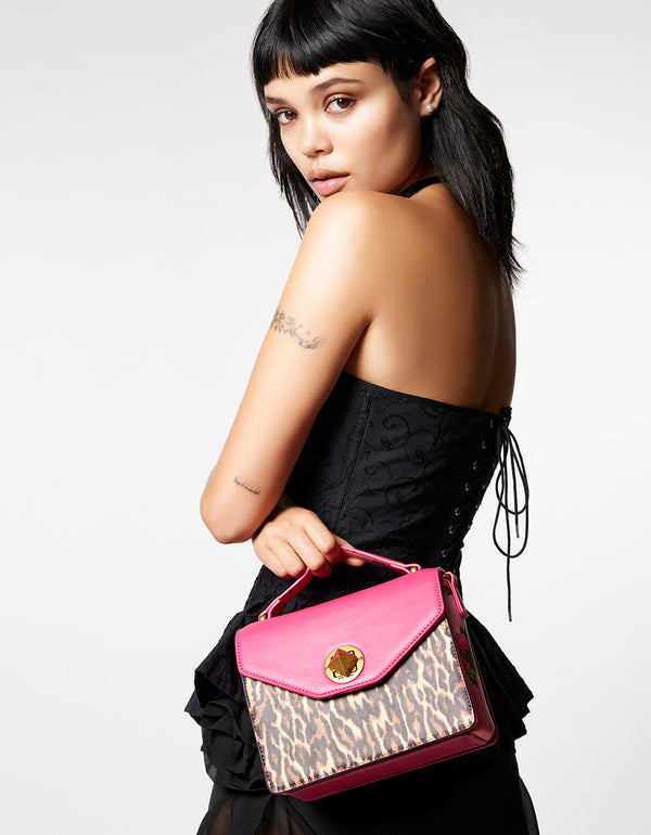 COCKTAIL TIME FLAP TOP HANDLE PINK MULTI - HANDBAGS - Betsey Johnson