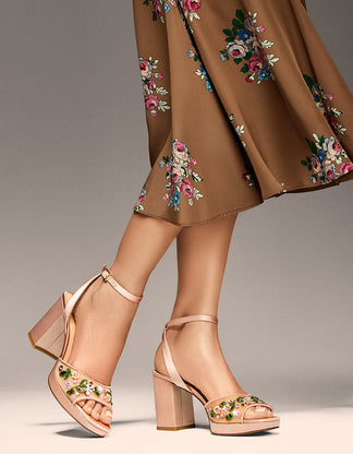 KIRRA NUDE Platform Strappy Square-Toe Block Heel | Women's Heels
