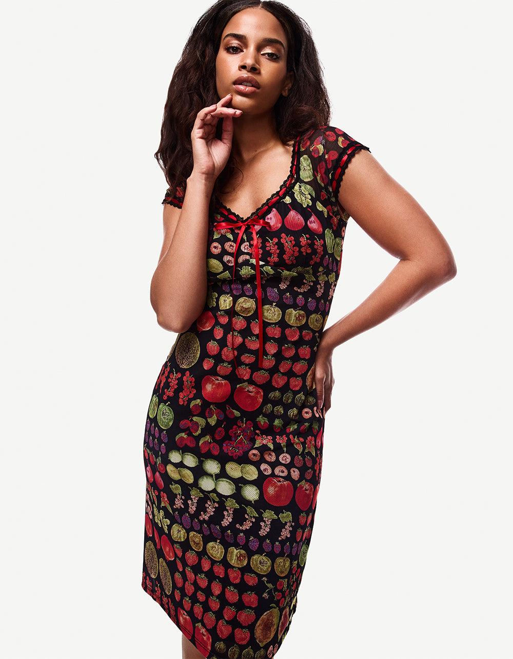 fruit dress women 100% Cotton Ivory Tropical Print Midi - All Dresses and grapes Women's Deliciously Fruity Fruit Print