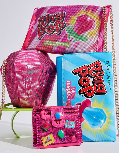 RING POP® PATENT WALLET ON CHAIN BLUE - HANDBAGS - Betsey Johnson