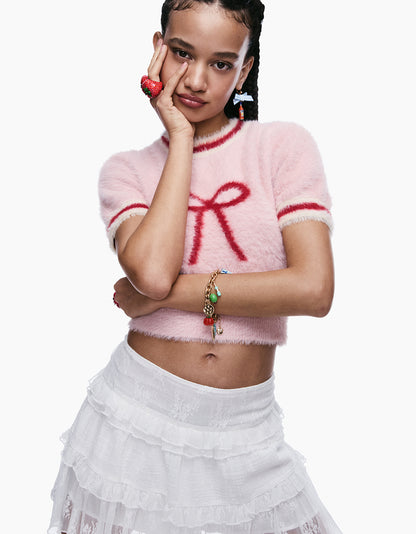 BETSEY'S BOW SWEATER PINK - APPAREL - Betsey Johnson