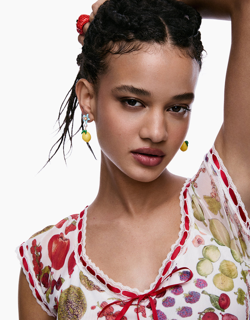 FLOWER LEMON DOUBLE DROP EARRINGS YELLOW - JEWELRY - Betsey Johnson
