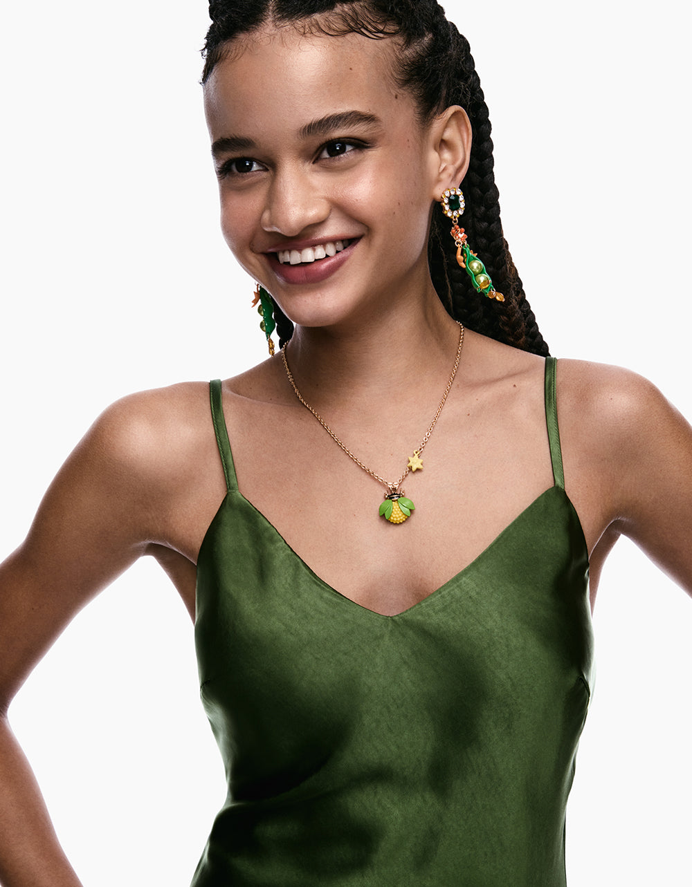 PEA CRYSTAL DOUBLE DROP EARRINGS MULTI - JEWELRY - Betsey Johnson - view 2