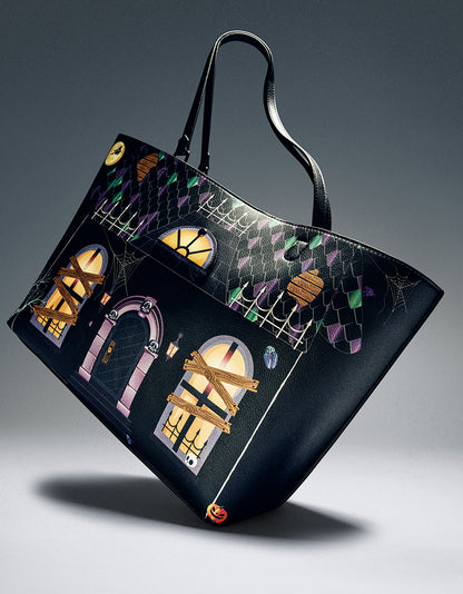 BOO & BREAKFAST TOTE BLACK/MULTI - HANDBAGS - Betsey Johnson