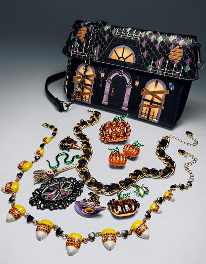 BOO & BREAKFAST WALLET ON CHAIN BLACK/MULTI - HANDBAGS - Betsey Johnson