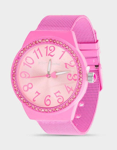 BETSEY TIME MESH STRAP WATCH PINK - ACCESSORIES - Betsey Johnson