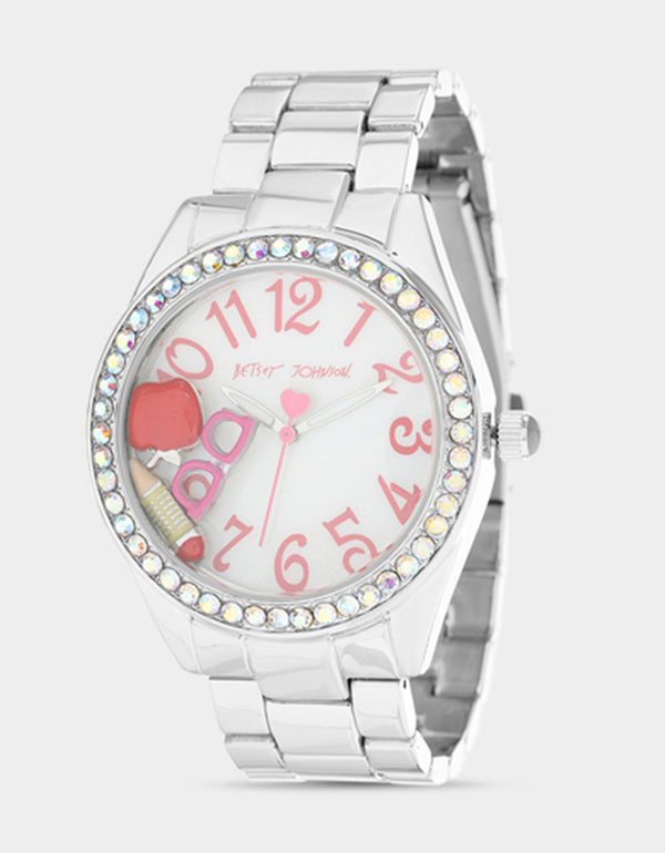 BETSEY TIME BACK 2 SKOOL WATCH SILVER - ACCESSORIES - Betsey Johnson