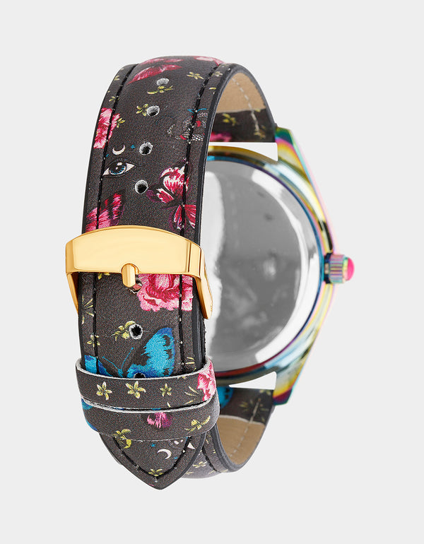 BETSEY TIME FLOATING FLORAL WATCH PINK/BLACK - ACCESSORIES - Betsey Johnson