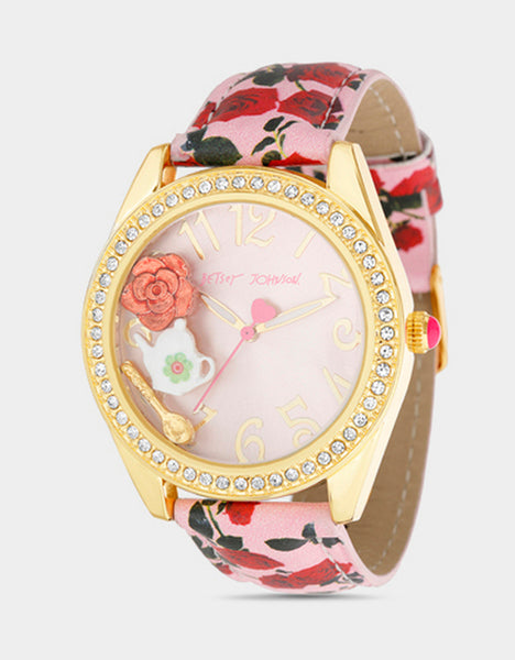 BETSEY TIME FLOATING TEA WATCH PINK MULTI - ACCESSORIES - Betsey Johnson