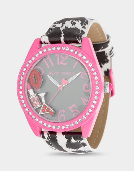 BETSEY TIME NIGHT OUT WATCH PINK/BLACK - ACCESSORIES - Betsey Johnson