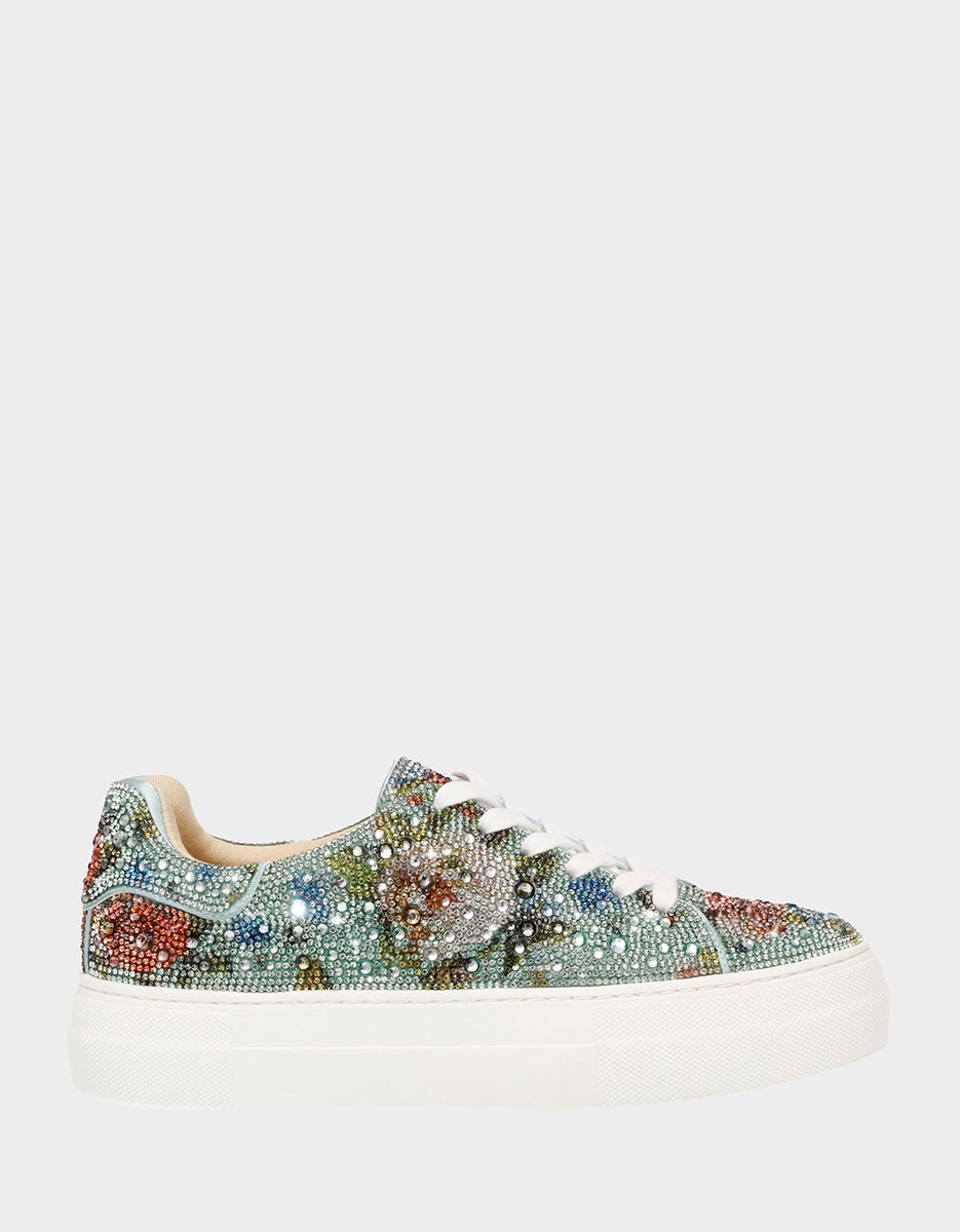 SIDNY GREEN MULTI | Floral Rhinestone Sneakers – Betsey Johnson