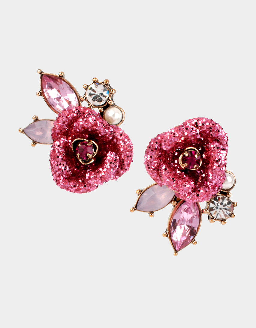 BETSEYS PINK ROSE STUDS PINK - JEWELRY - Betsey Johnson