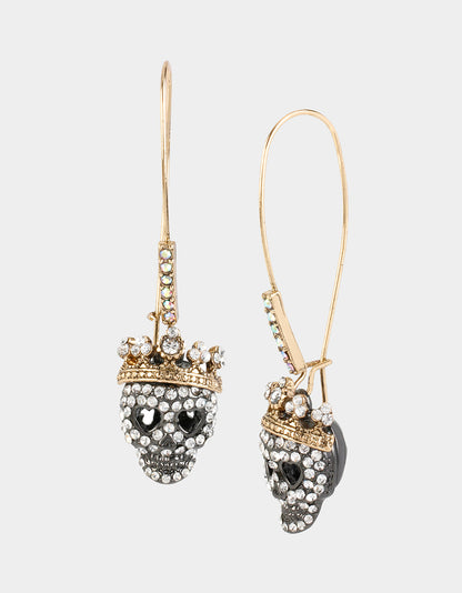 BETSEYS CRYSTAL PAVE SKULL HOOK EARRINGS CRYSTAL - JEWELRY - Betsey Johnson