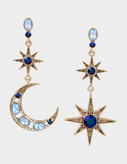 BETSEYS CELESTIAL STAR AND MOON MISMATCH EARRINGS BLUE - JEWELRY - Betsey Johnson