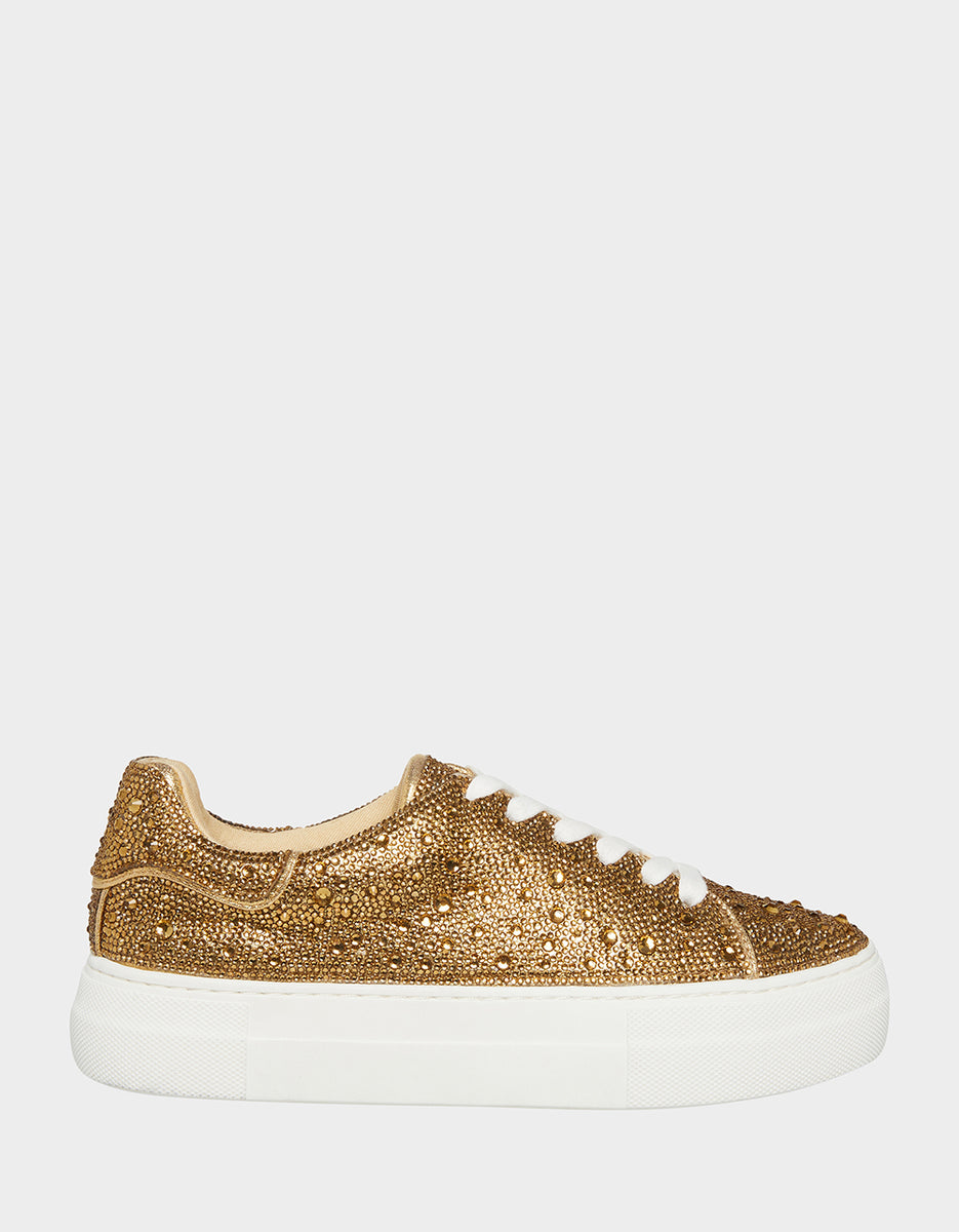 SB-SIDNY GOLD Rhinestone Shoes | Women’s Lace Up Sneakers – Betsey Johnson