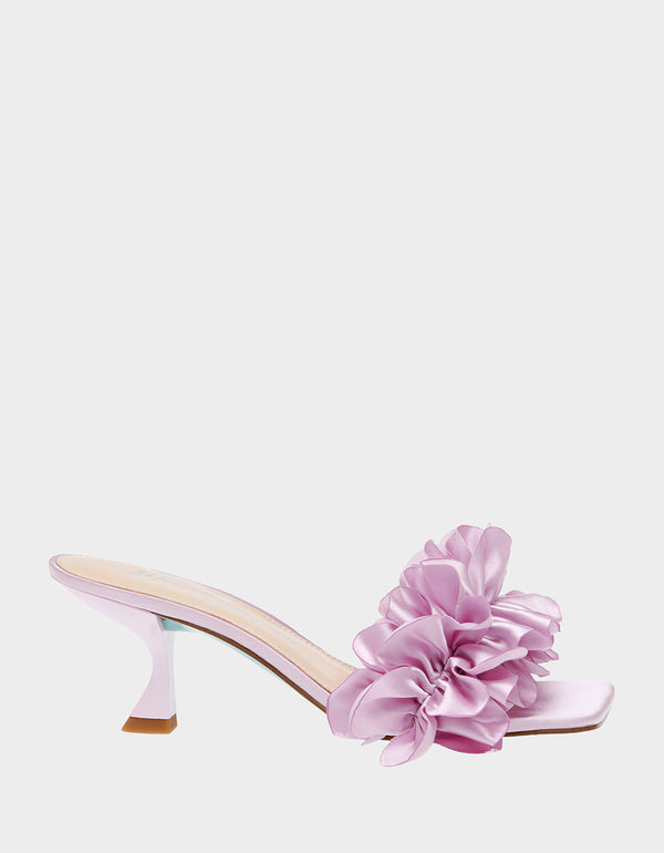 Lilac Satin Round Toe Corsage High Heeled Sandals | PrettyLittleThing USA