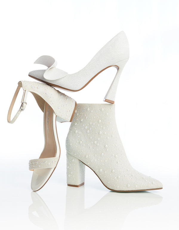 Shiner Casual Heels - White Pu - GLITTER FASHION